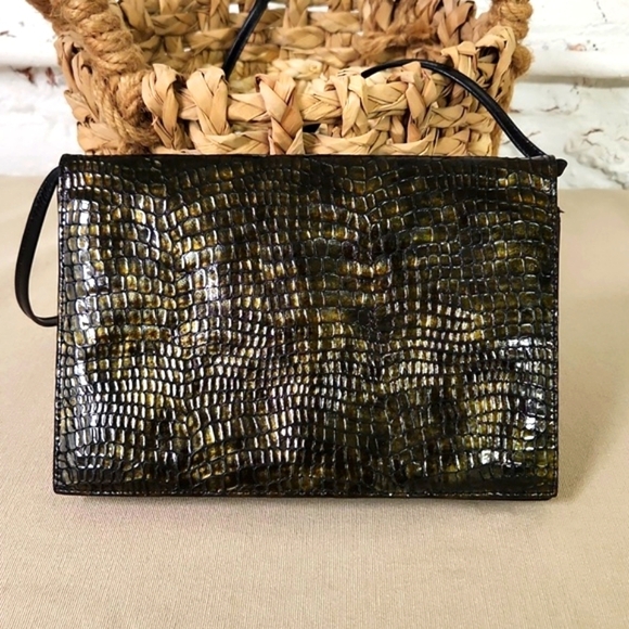 Vintage Handbags - Ana Bonilla Snakeskin Leather Made in Spain  Black Crossbody